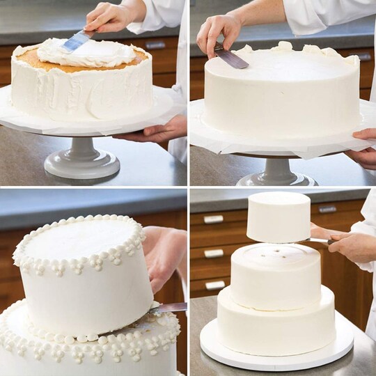 Acronde; 4 Pieces Straight Cake Icing Spatula Set 4” 6” 8” 10” Professional Stainless Steel Cake Decorating Frosting Spatulas with Wooden Handle (Straight); Category:Cake Decorating Tools; Image:1